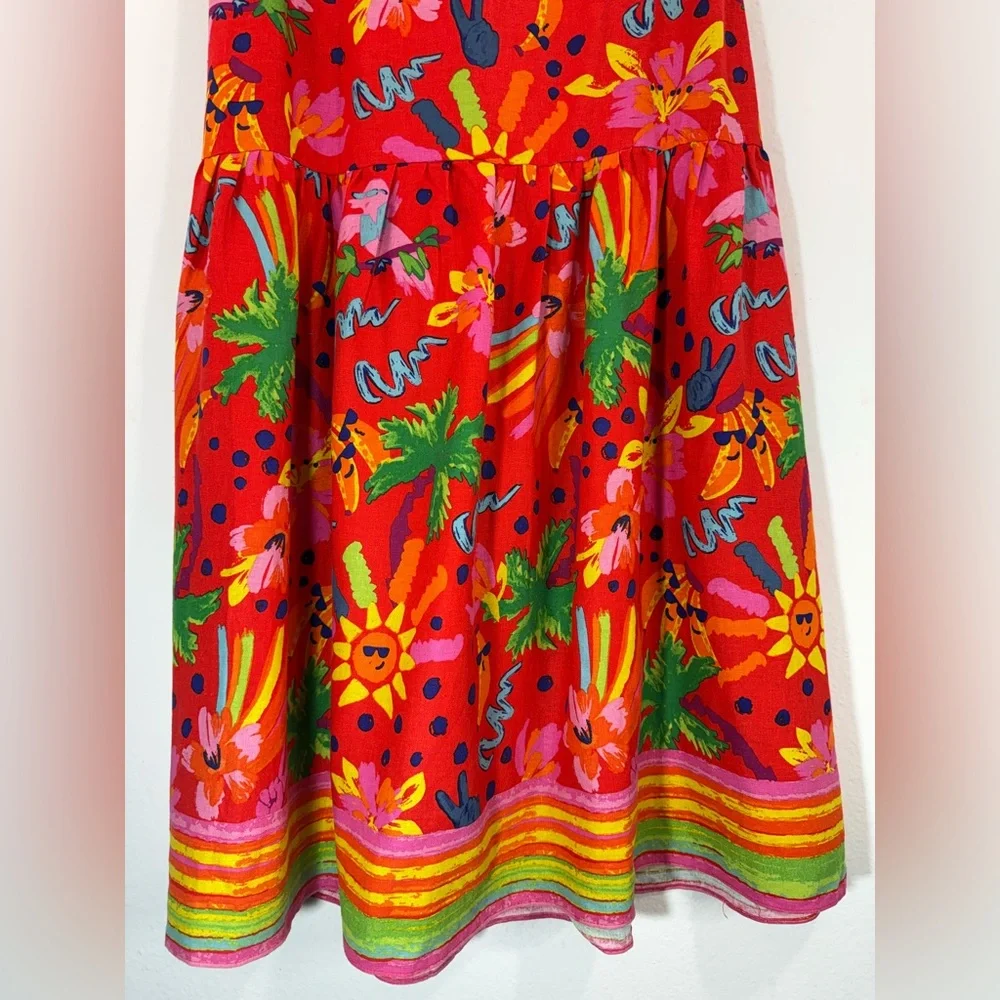 NWT Maison d’Amelie Hawaiian Multicolor Linen Boho Tiered Peasant Midi Skirt L